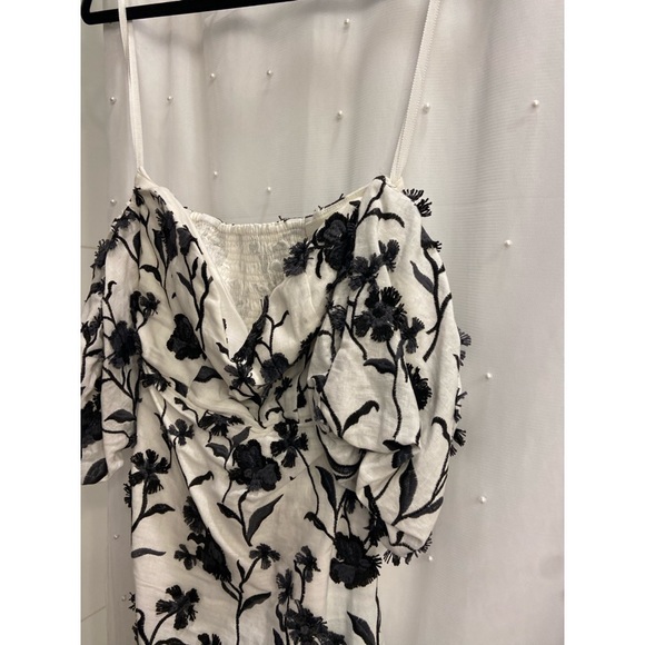 Anthropologie Off the Shoulder Floral Black and White Embroidered Dress - Picture 6 of 8